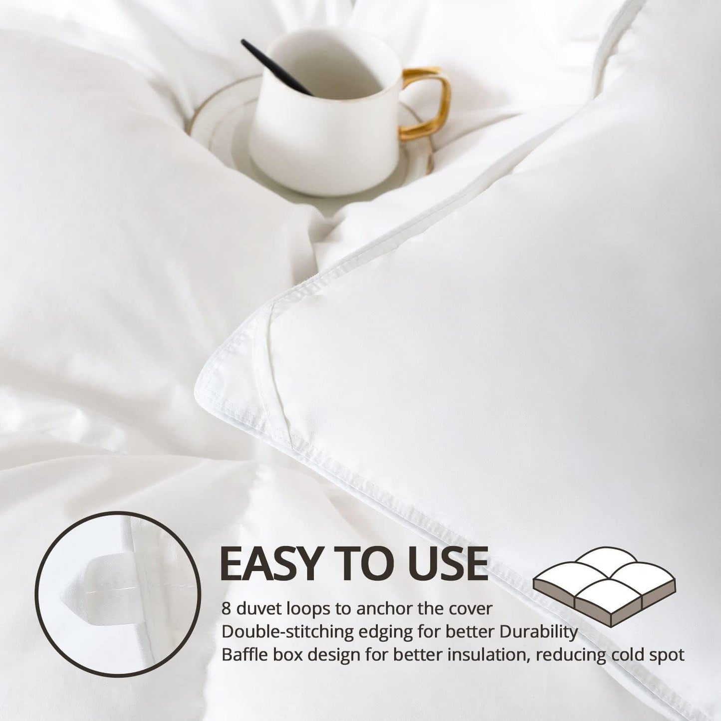 Globon Winter White Goose Down Comforter King Size,Down Duvet Insert, 800 Fill Power, 420 Thread Count,Ultra Soft Noiseless Shell with Corner Tabs, White