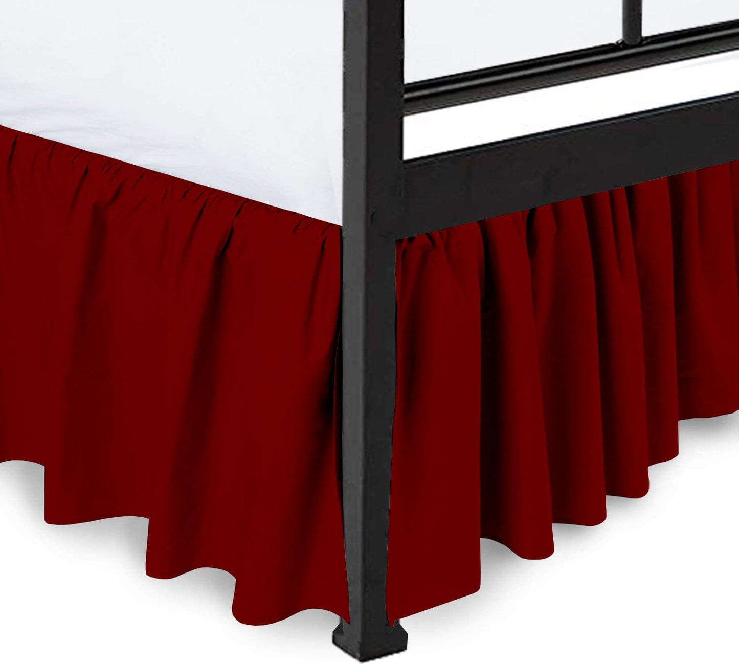 Ruffled Bed Skirt with Split Corners, Burgundy, Queen 18 Inch Drop Bedskirt, Hotel Quality Brushed Microfiber Wrinkle Free Dust Ruffle Bed Skirt Queen Size