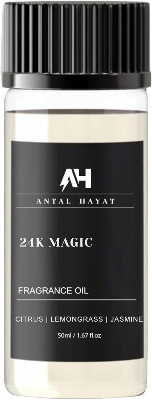 24K Magic Diffuser Oil 50ml – Hotel Inspired Aromatherapy Scent – Citrus, Lemongrass, Jasmine – Home Luxury Fragrance Oil by Antal Hayat – Essential Oil Blend for Diffusers