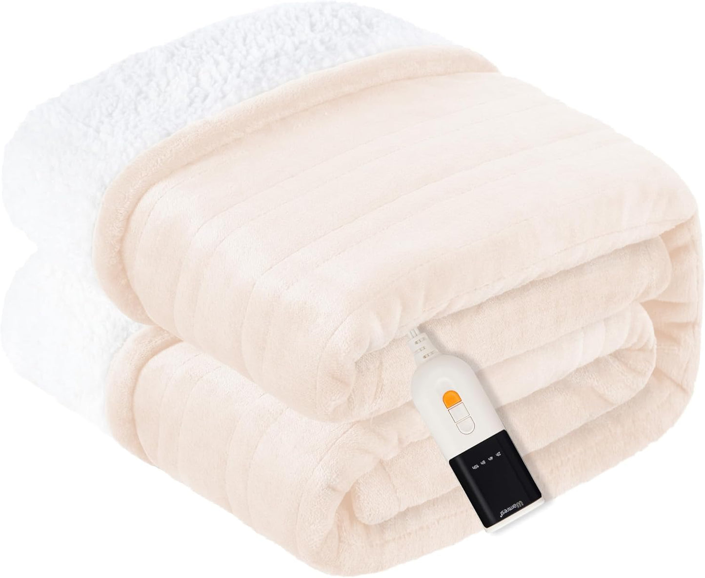 Heated Blanket Electric Blanket Twin Size Soft Flannel Sherpa, 6 Heat Levels Fast Heating, 2 to 10 Hours Auto-Off Detachable Controller Machine Washable, Beige 62"x84"