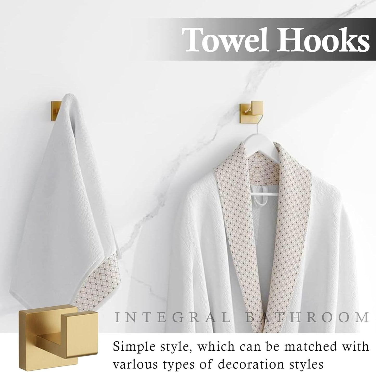 15-Piece Brushed Gold Bathroom Accessories Set – 23.6" Towel Bar, Towel Ring, Toilet Paper Holder & Hooks, Wall Mounted Bathroom Hardware, Rust & Corrosion-Resistant, Ideal for Modern Bathrooms