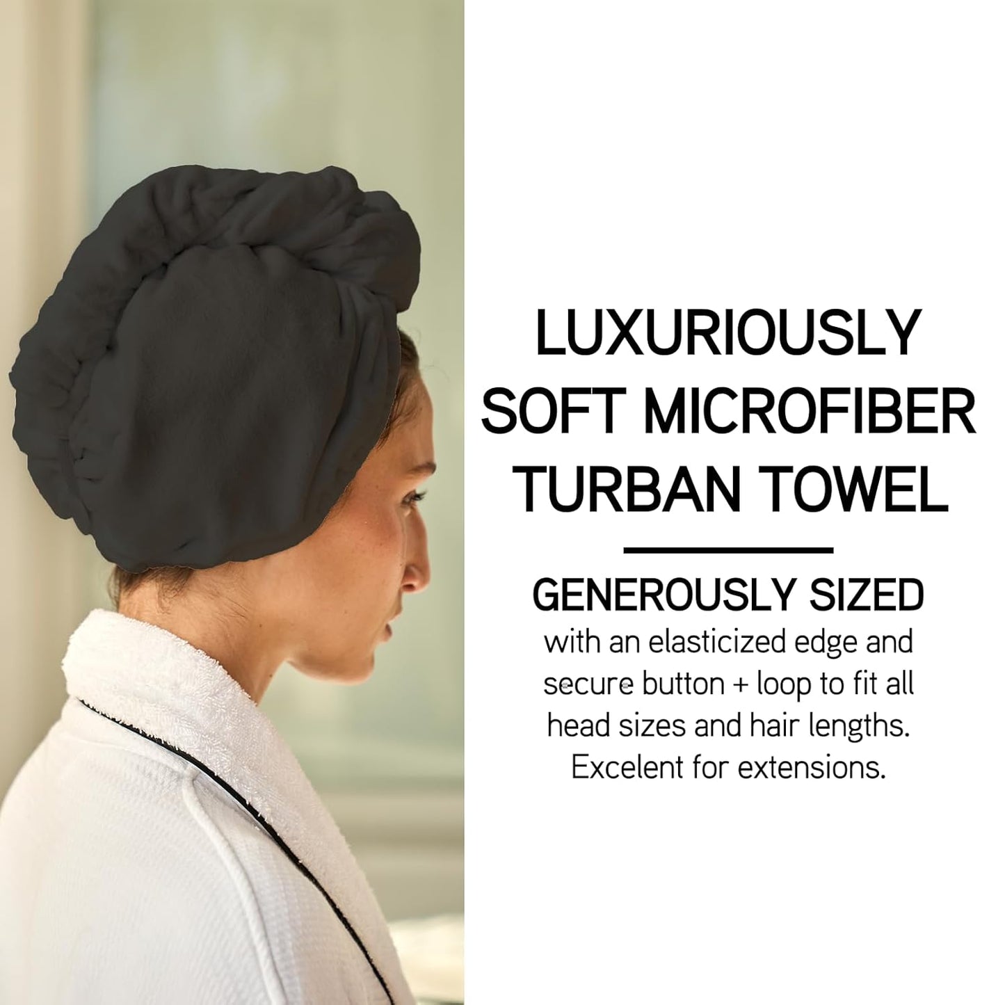 ILES FORMULA Hair Turban Towel – Ultra-Soft Microfiber Hair Towel Wrap for Fast Drying, Frizz Control & Breakage Protection – Large, Lightweight Hair Wrap for Short, Long & Curly – Grey
