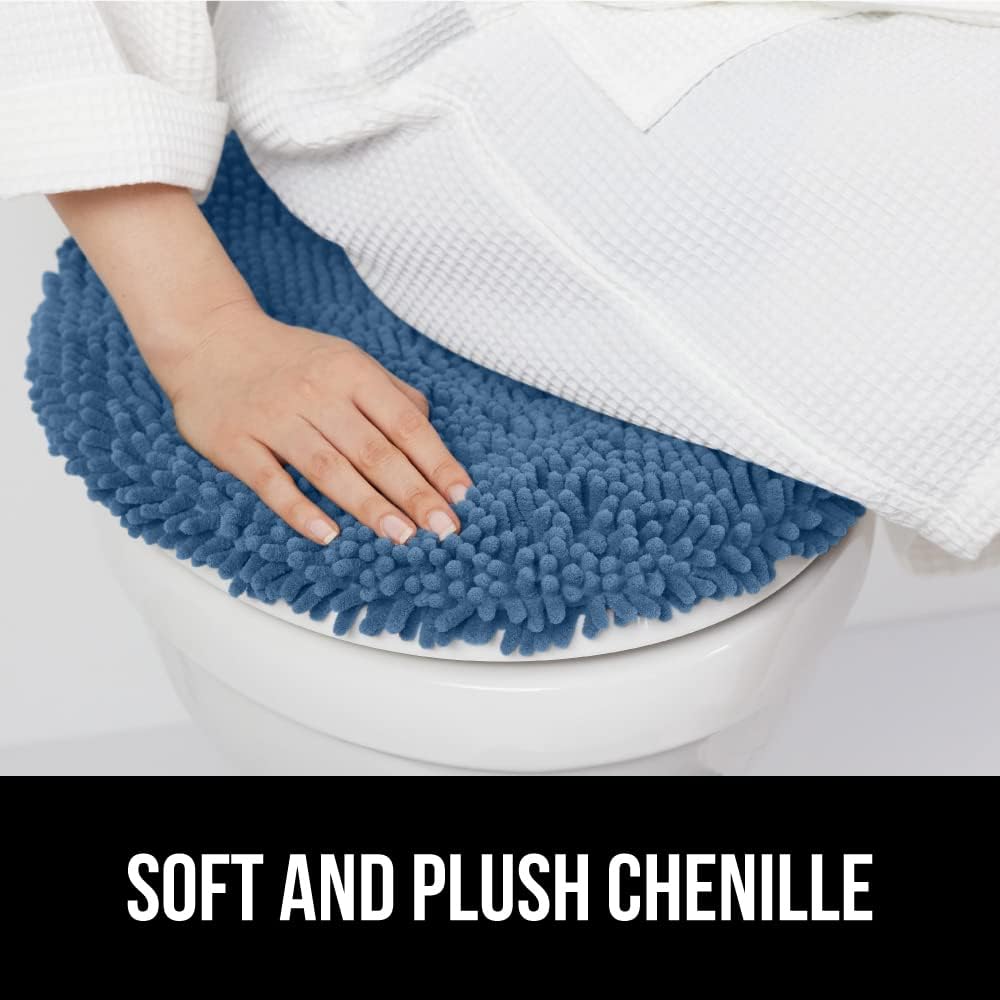 GORILLA GRIP Soft Chenille Bathroom Toilet Lid Cover, Machine Washable Seat Covers, 19.5x18.5, Stays in Place Rubber Backing, Fits Most Round, Elongated and Oblong Lids, Accessories Decor, Blue