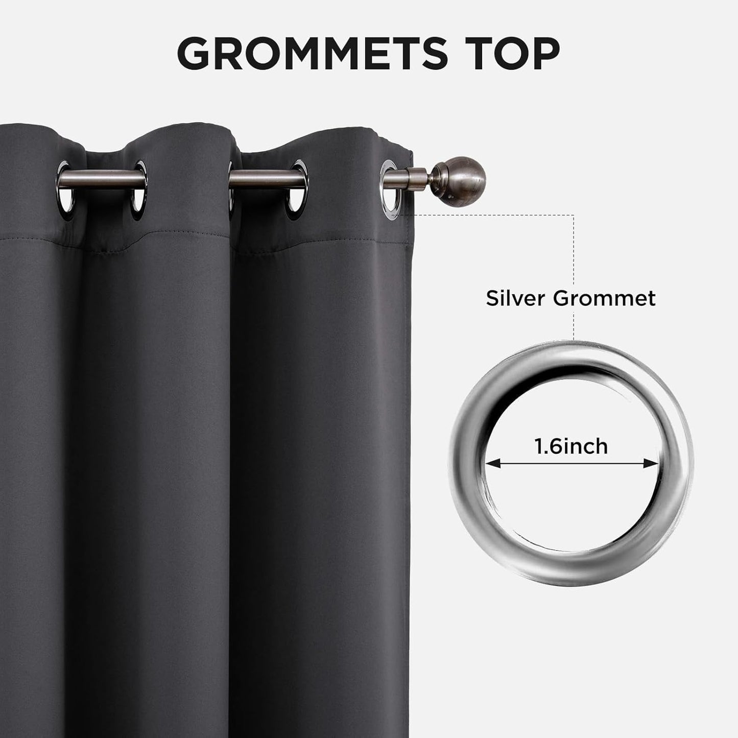 Joydeco Blackout Curtains 90 Inches Long 1 Panel, Thermal Insulated Long Curtains& Drapes 1 Piece, Room Darkening Grommet Drapes for Living Room Bedroom Window (W70 x L90 Inch, Dark Grey)