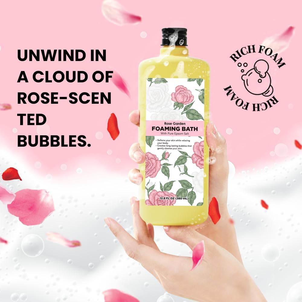 Bubble Bath for Women, Rose Scented Bubble Bath Gifts Set, Foaming Bath Mother's Day Gifts for Mom, 51.2 fl oz (Pack of 4)