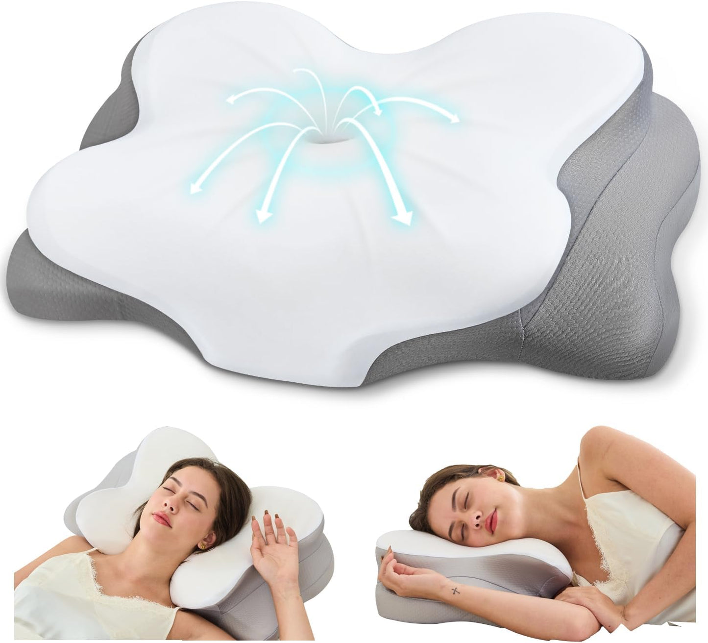 Cervical Neck Pillow, Ergonomic Memory Foam Pillows for Neck Pain Relief with Breathable Pillowcase, Adjustable Contour Neck Support Pillow for Side Back Stomach Sleepers, Odorless