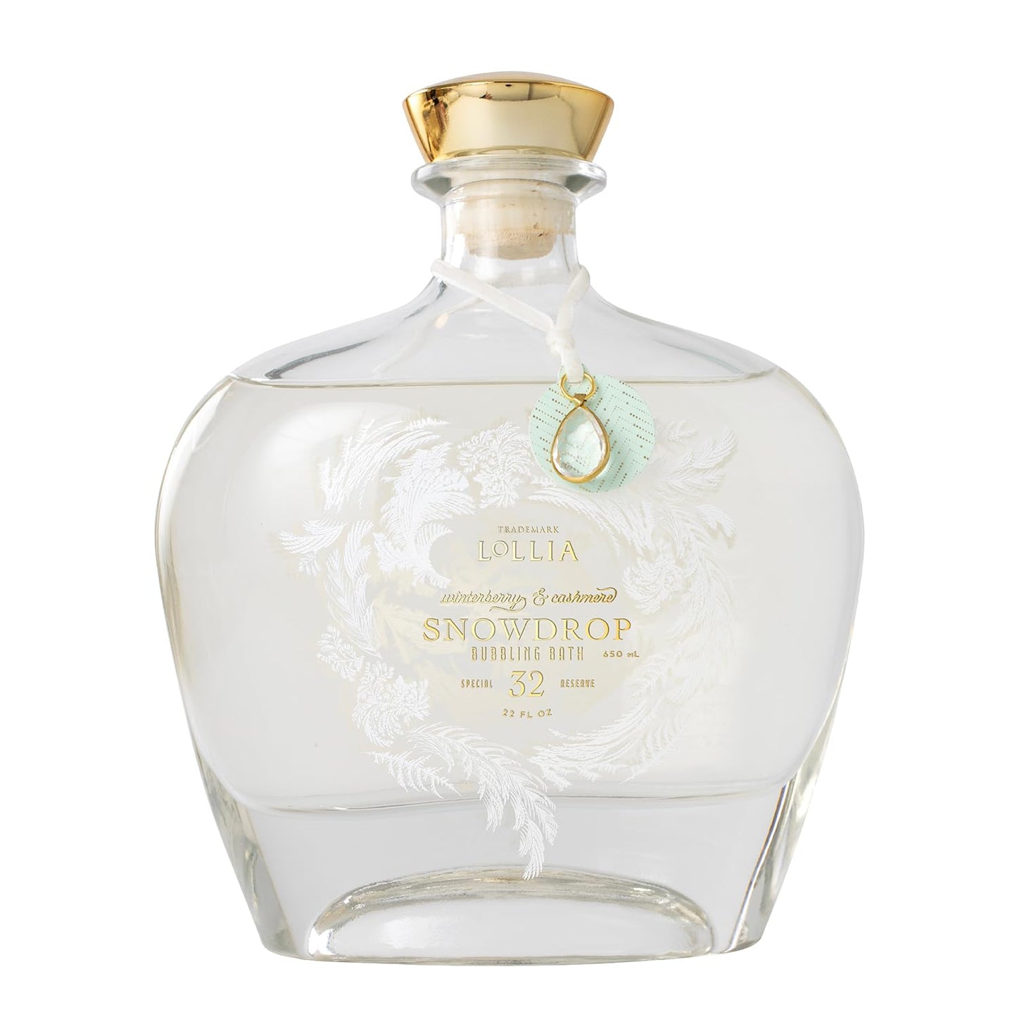 Lollia Snowdrop Bubble Bath, 22 fl oz, 650 ml, Winterberry & Cashmere Fragrance, Luxury Hydrating Women's Bubbling Bath Soap, Delicate & Relaxing Scented Skin Care