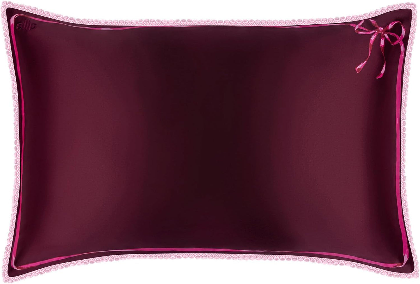 slip Queen Silk Pillowcase – Crimson Kiss Limited Edition with Lace Trim – 100% Pure Mulberry Slipsilk™ – Anti-Frizz, Anti-Aging, Invisible Zipper Closure