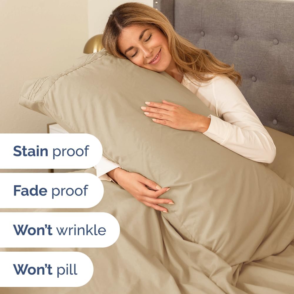 Queen Size 4 Piece Sheet Set - Comfy Breathable & Cooling Bed Sheets Set - Hotel Luxury Bedding for Women, Men, Kids, Teens, Boys & Girls - Deep Pockets, Ultra-Soft, Wrinkle Free - Oeko-Tex - Beige
