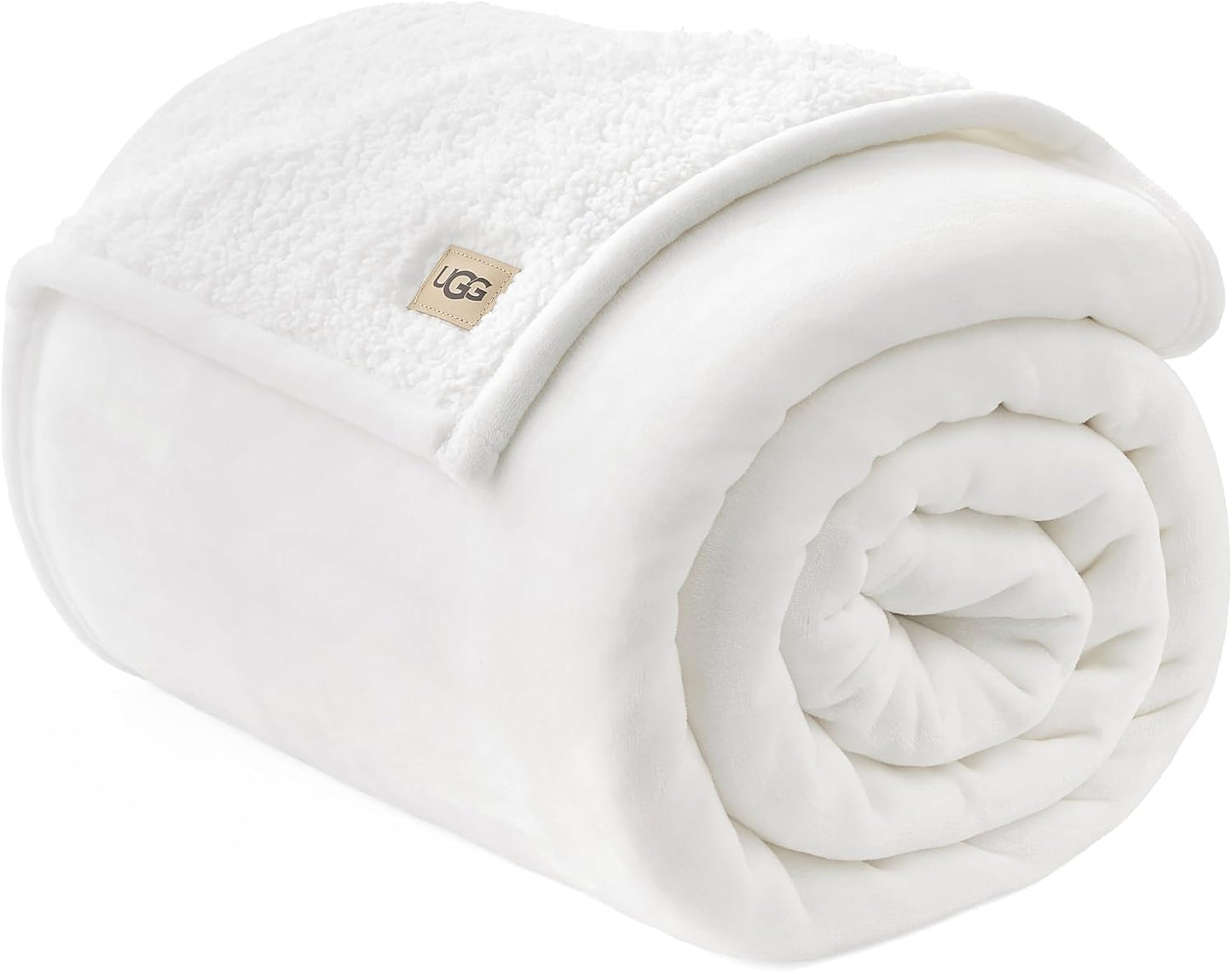 UGG Ariana Twin/Twin XL Blanket Fleece Fluffy Reversible Soft Fuzzy Bedding Cozy Big Plush Warm Oversized Bed Blanket Machine Washable Bedroom Decor for Dorm or Bed, 60-inch x 90-inch, White Snow