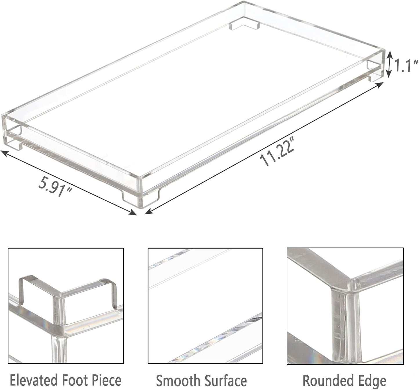 Vanity Bathroom Tray, Acrylic Rectangle Decorative Catchall Organizer Storage Tray (Large-Clear)