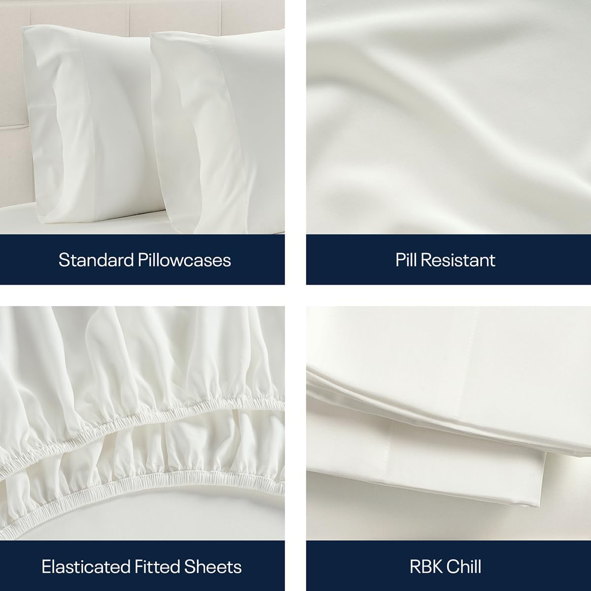 Reebok Queen Sheet Set from Tencel Eucalyptus - Soft, Cooling & Breathable for Hot Sleepers, Deep Pocket Up to 17 Inches, 4Pc Hotel Luxury Bedding Set, Bedsheet & Pillowcases (White, Queen)