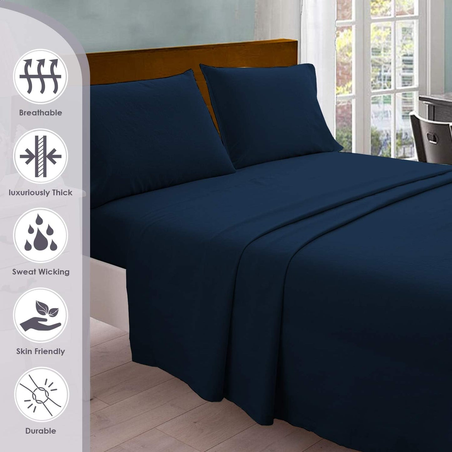Pizuna Pure 100% Cotton California King Size, 800 Thread Count Long Staple Cotton Crisp Sateen Sheets with 15" Deep Pocket (Combed Colonial Blue Cotton Sheets California King)