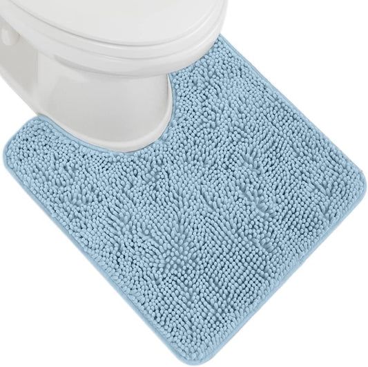 GORILLA GRIP Plush Absorbent Shaggy Chenille Bath Rug Mat for Oval Toilet Base with Rubber Backing, Machine Washable Rugs, Soft Microfiber Contour Mats for Toilets, Bathroom Decor, Sky