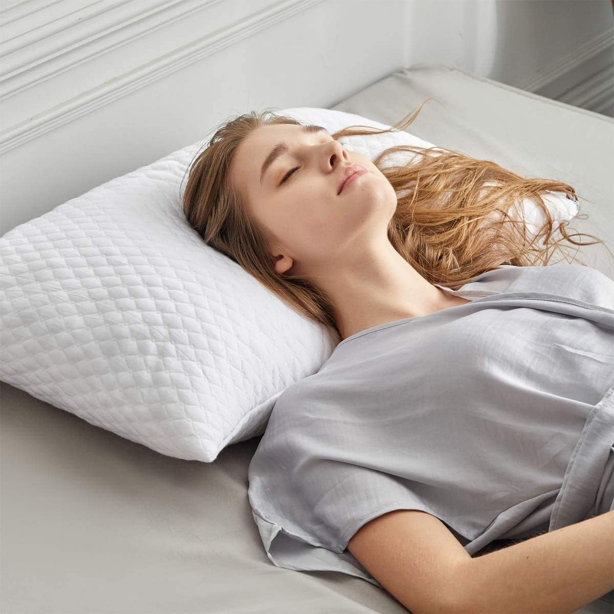 NTCOCO 2 Pillows, Shredded Memory Foam Bed Pillows for Sleeping, with Washable Removable Cooling Hypoallergenic Sleep Pillow for Back and Side Sleeper, Queen (2-Pack)