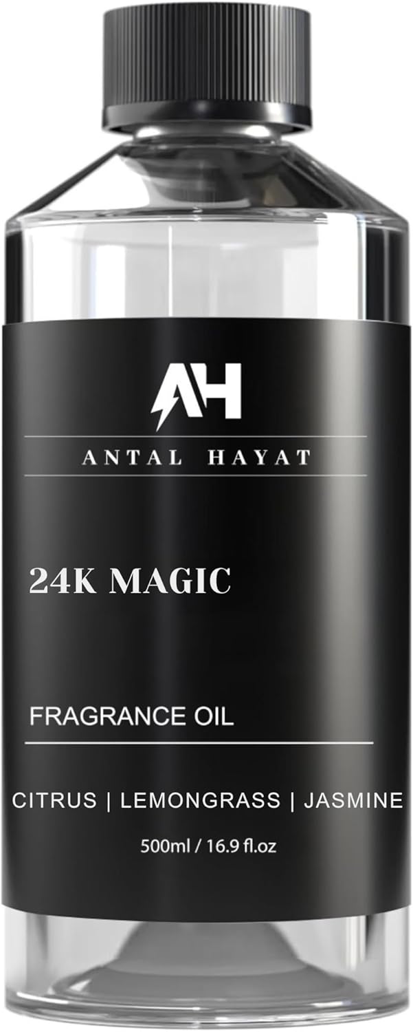 24K Magic Scent Diffuser Oil 500mL - Inspired by Luxury Hotel W Hotels - Notes of Zesty Citrus, Floral Jasmine, & Delicate Lily - Aromatherapy Home Fragrance - 24K Diffuser Oil - AH Diffuser Oils