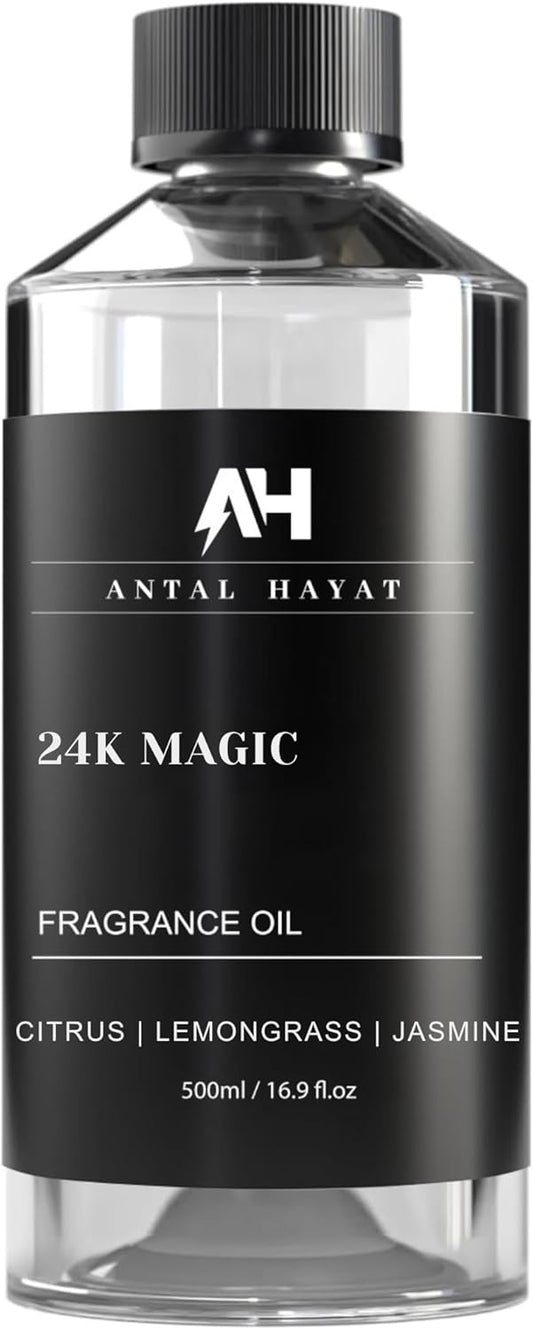 24K Magic Scent Diffuser Oil 500mL - Inspired by Luxury Hotel W Hotels - Notes of Zesty Citrus, Floral Jasmine, & Delicate Lily - Aromatherapy Home Fragrance - 24K Diffuser Oil - AH Diffuser Oils