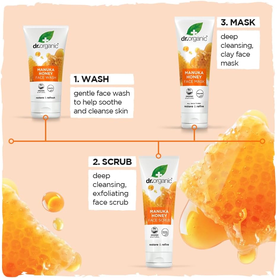Dr. Organic Manuka Honey Face Scrub | Deep Cleansing and Exfoliating for Dry Skin, Removes Impurities and Excess Oil, Moisturizing, Certified Organic, Paraben & SLS-Free, Natural, 125 mL / 5 fl oz