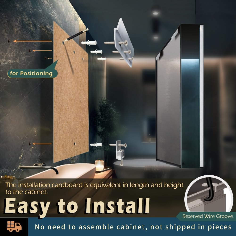 KWW LED Lighted Bathroom Medicine Cabinet with Sockets & USBs, Defogger, Dimmable, 3 Color Light Makeup Mirror, Easy to Install, Wall Mounted Cabinet (Left Hinge, 21 * 28)