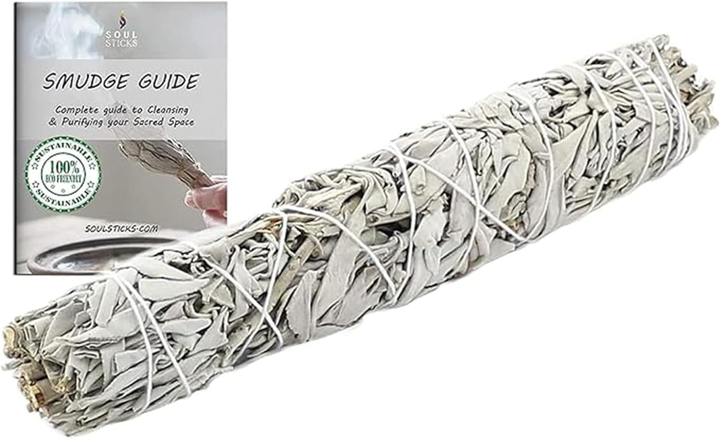 Soul Sticks 1 Pack 9 Inch White Sage Smudge Sticks with Starter Guide - Floral Home Sage for Cleansing House and Smudging Negative Energy