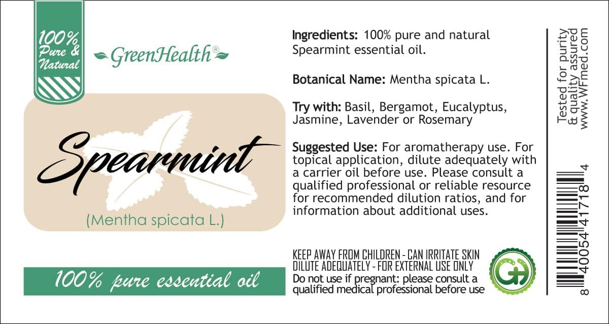 Spearmint Essential Oil – 1 Gallon (128 fl oz) – 100% Pure & Uncut – Bulk Size for Diffusers, Aromatherapy, and DIY – GreenHealth