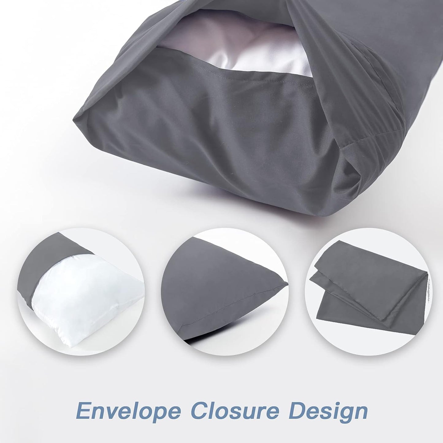 DOWNCOOL Luxury Full Body Pillow Insert with Fiber Cover - Ultra Soft Body Pillow for Sleeping - Breathable Long Bed Pillow Insert, 20"x54"(Grey, with Cover)