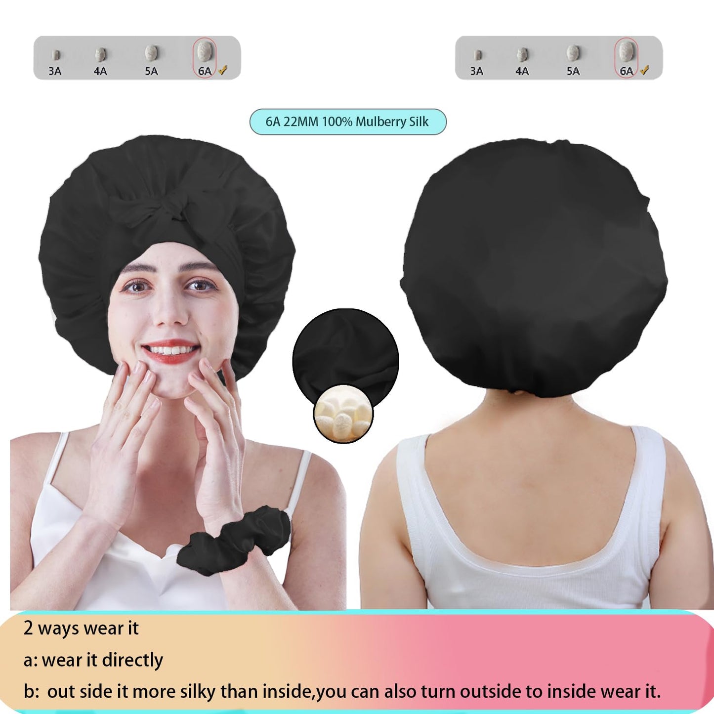 Cocheng Mulberry Silk Bonnet for Sleeping Adjustable Silk Bonnet for Curly Hair,Silk Hair Cap for Sleeping with Wide Tie Band Large & Breathable Bonnets for Women