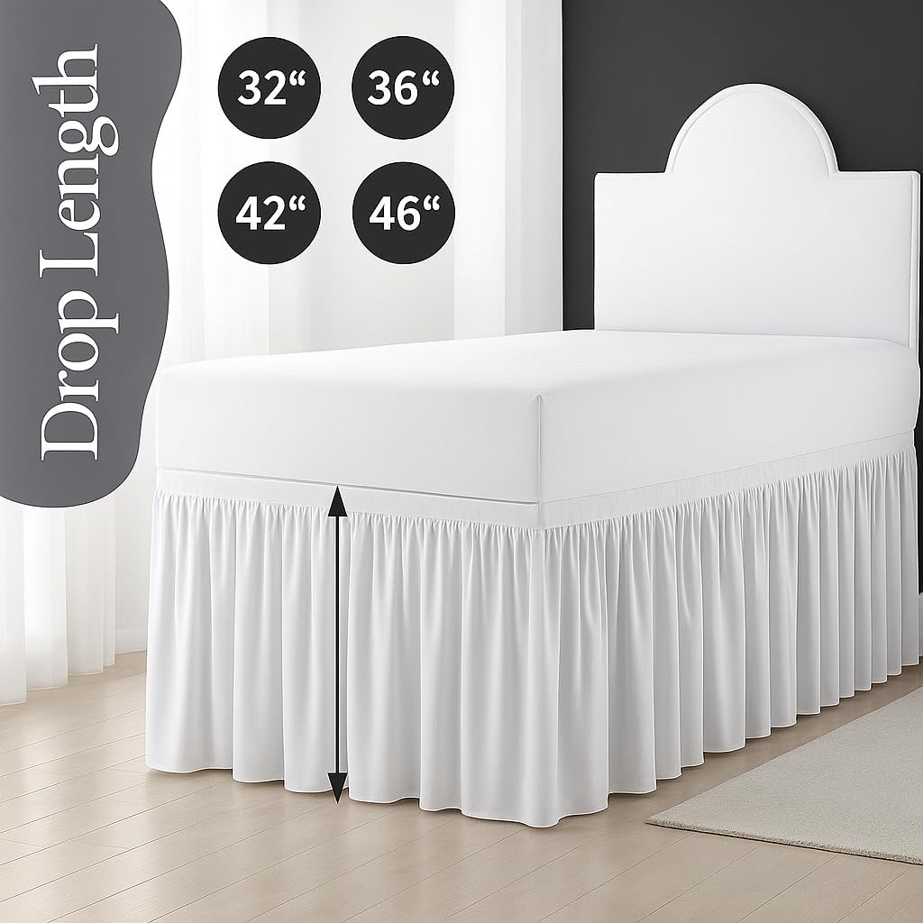 Cottingon Dorm Bed Skirt Twin XL 46" with Split Corners, 100% Microfiber Soft and Stylish, College Room Essential, Extra Long Dust Ruffle for Extended Beds, White