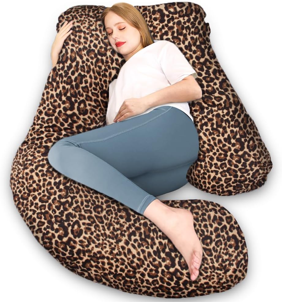 Chilling Home Pregnancy Pillow, U Shaped Pregnancy Pillows for Sleeping Full Body Pillow Maternity Pillow for Pregnant Women 58 inch, Pregnant Women Must Have with Removable Cover, Leopard Print