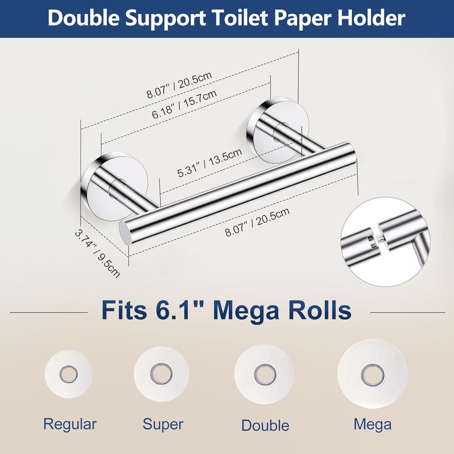 TQKAG Polished Chrome 5 Piece Bathroom Hardware Accessories Set 23.6" SUS304 Stainless Steel Bathroom Towel Bar Holder Sets Double Post Pivoting Toilet Paper Holder Set Wall Mounted