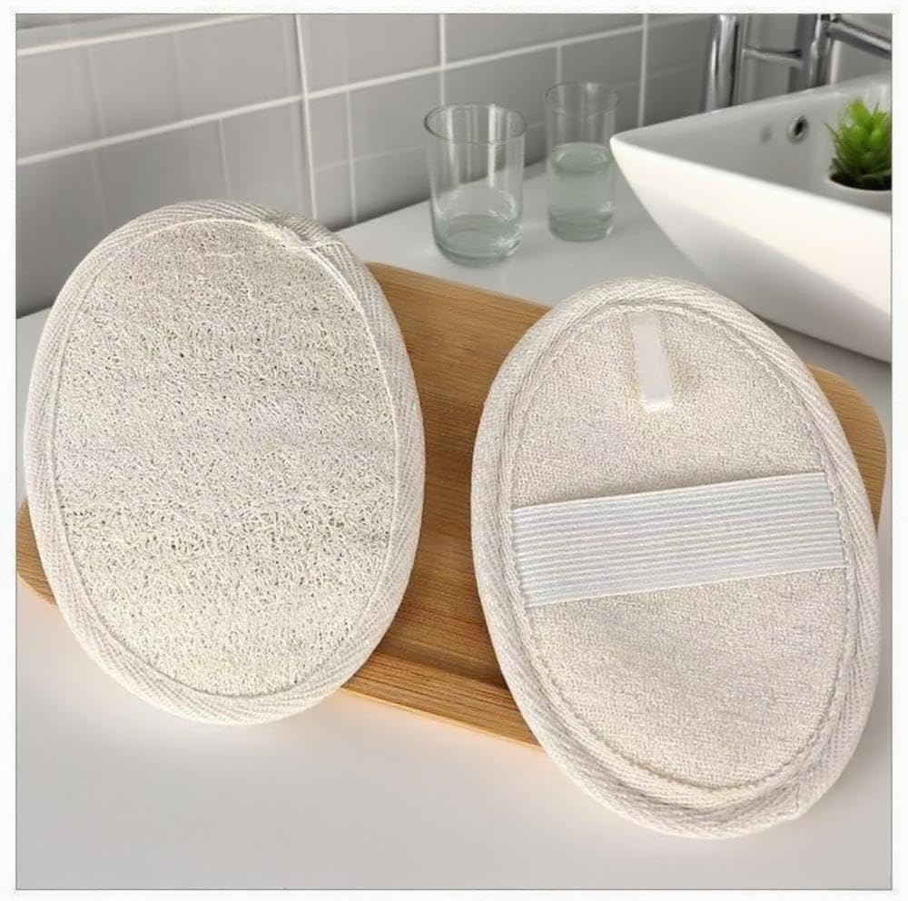 3-Pack Natural Egyptian Loofah Exfoliating Body Scrubber, Eco-Friendly Biodegradable Shower Sponge for Face & Body, Men and Women, Beige