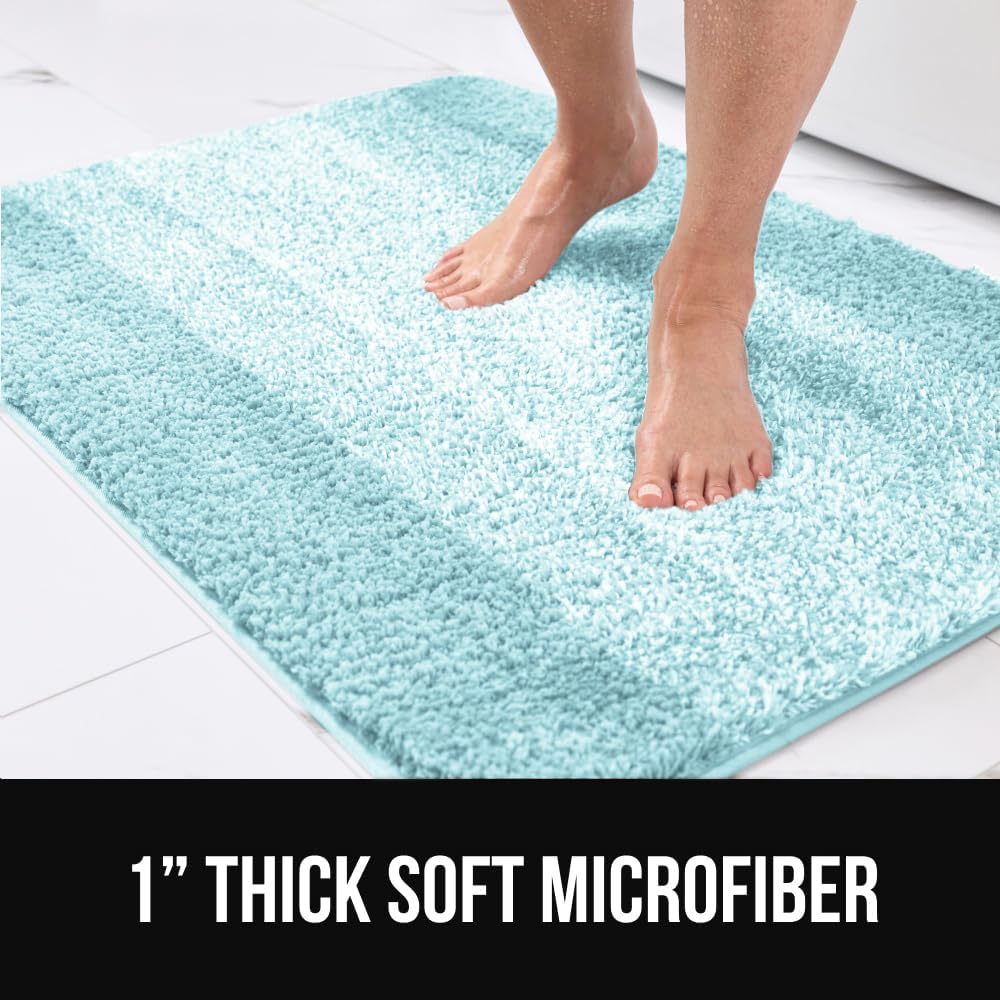 GORILLA GRIP Ultra Soft Plush Bathroom Rugs with Textured Rubber Backing, 34 x 24 Absorbent Quick Dry Bath Mat, Machine Washable Shower Mats, Home Décor Accessories Bathmat Rug Essentials, Light Blue