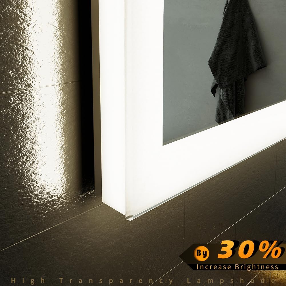 28 x 36 inch LED Bathroom Mirror with Bluetooth Speaker, Induction Switch Light Smart Vanity Mirror Wall Mounted, IP44 Waterproof Anti Fog Vertical & Horizontal