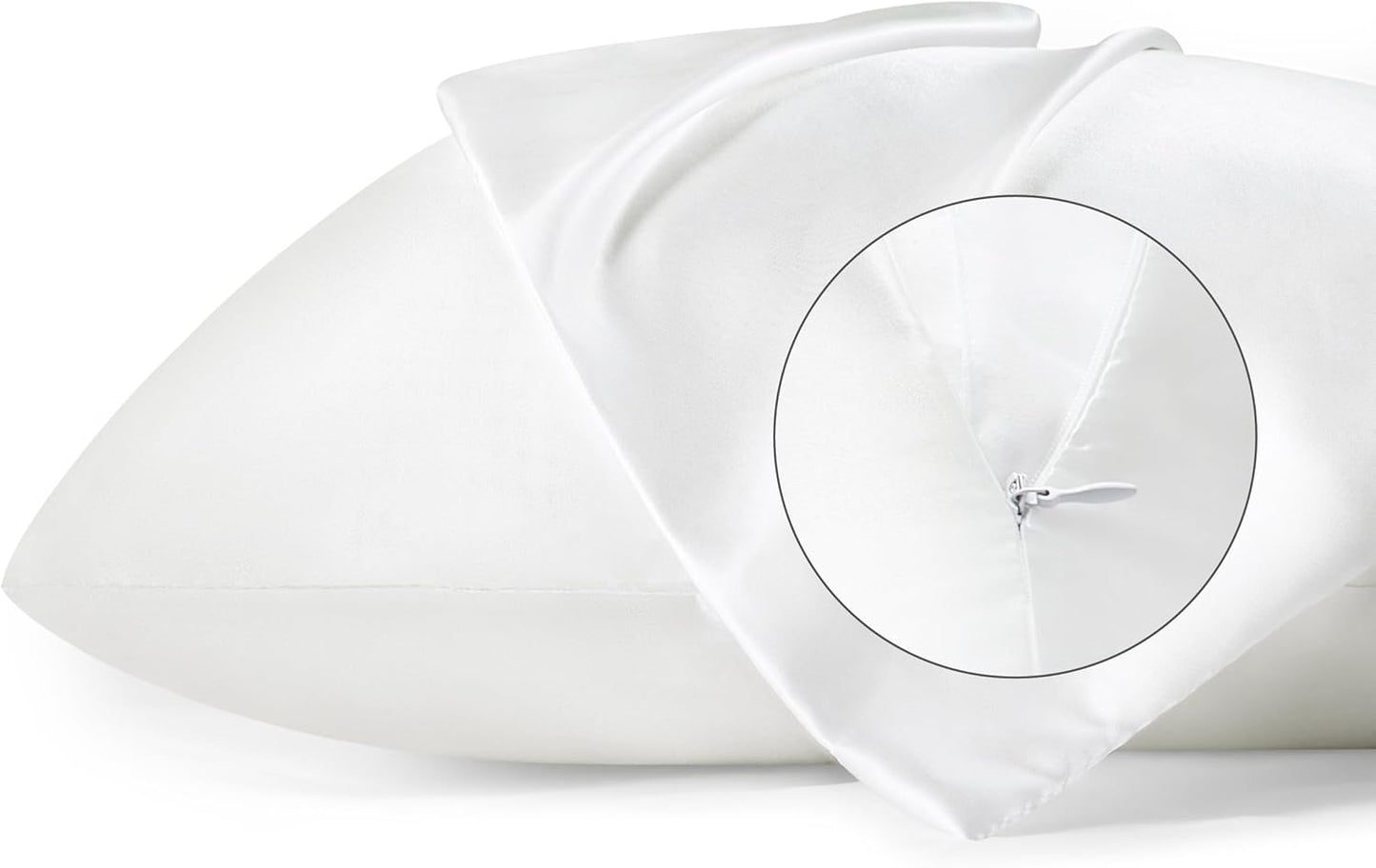 Bedsure Satin Pillowcase with Zipper, Similar to Silk Pillow Cases 2 Pack, White Satin Pillow Cases Queen Size Set of 2, Silky & Soft Pillow Covers for Hair & Skin, Gifts for Women Men, 20x30 Inches