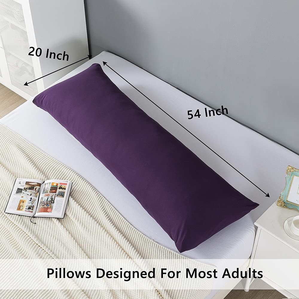 ELNIDO QUEEN Body Pillow with Pillowcase - Soft Long Bed Pillow for Adults -v Breathable Full Body Pillow Insert for Sleeping, 20x54inches, Purple