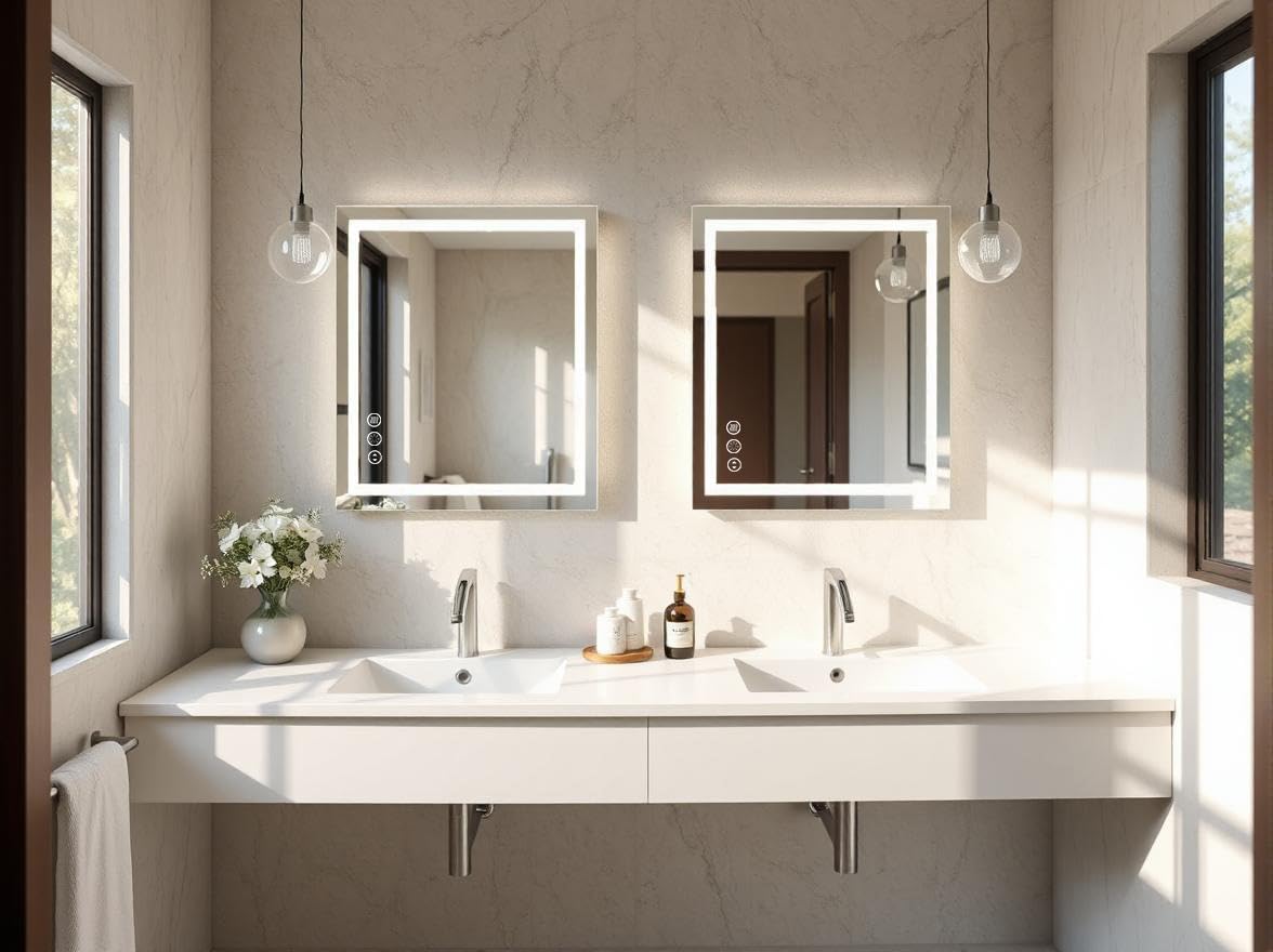 36"x 36" LED Bathroom Mirror with Lights, Double Lighting Sources Dimmable, LED Mirror for Bathroom, Anti-Fog, Lighted Bathroom Vanity Mirror for Wall, ETL Listed, Tempered Glass(Horizontal/Vertical)