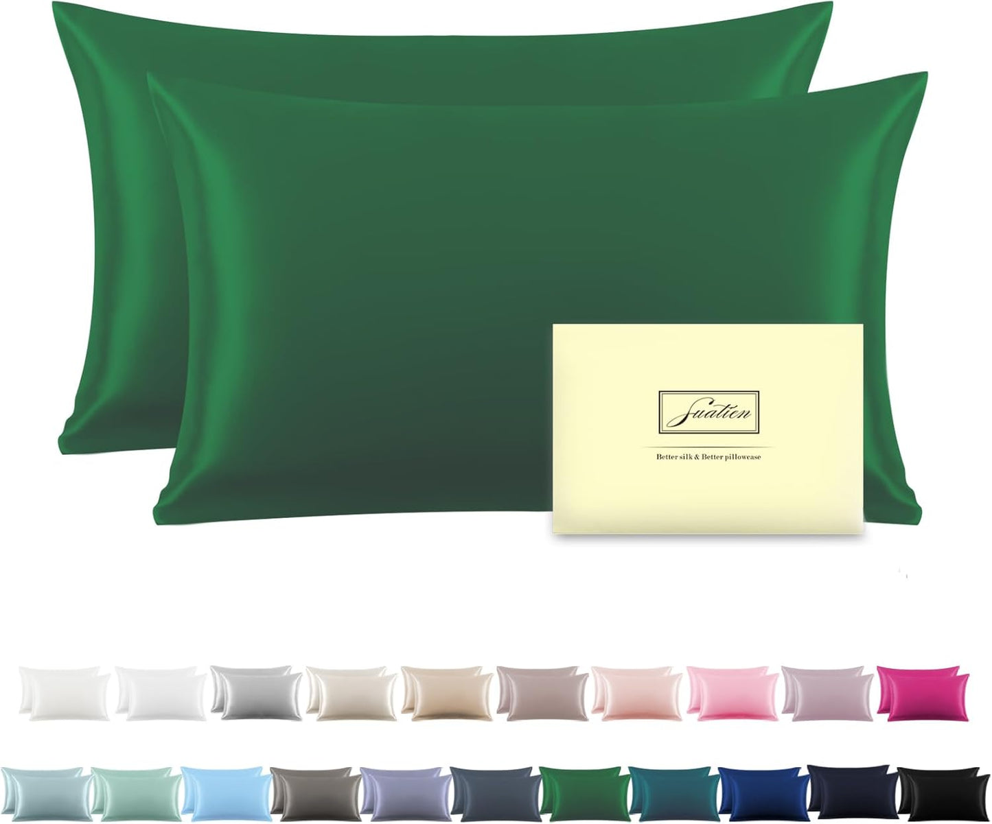 Silk Pillow Cases 2 Pack Soft Breathable and Sliky Queen Size Pillow Cases Set of 2,Natural Mulberry Satin Silk Pillowcase with Hidden Zipper for Hair and Skin (Olive Green,20"X 30",2pcs)