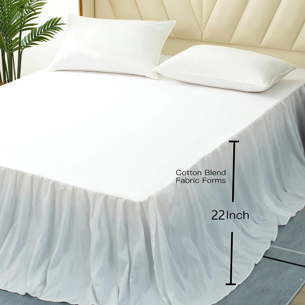 TSUTOMI Bed Skirt Full Size Ruffled Bed Skirt with Split Corners, 22 Inch Drop Dust Ruffle Bed Skirts with Platform, Gathered Style, 100% Microfiber, White