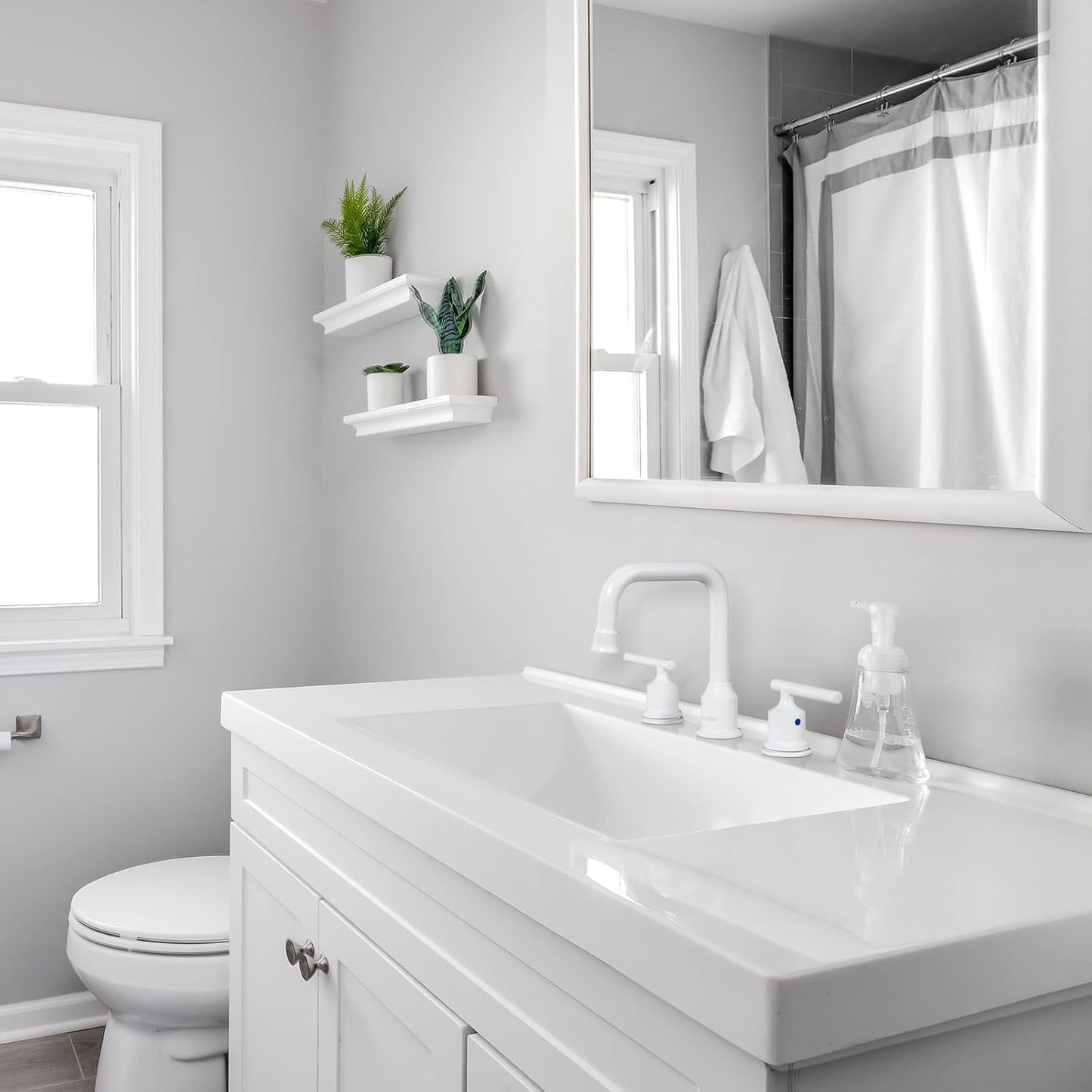 WOWOW 3 Hole Bathroom Faucet White Bathroom Sink Faucet 2 Handle Vanity Tap Lavatory Elegant Basin Mixer Tap with Drain