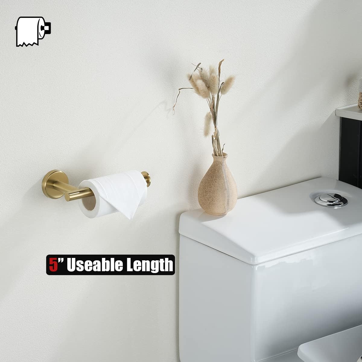 JQK Gold Toilet Paper Holder, 5 Inch Tissue Paper Dispenser, 304 Stainless Steel Thick 0.8mm Wall Mount, Brushed Brass, TPH120-BG