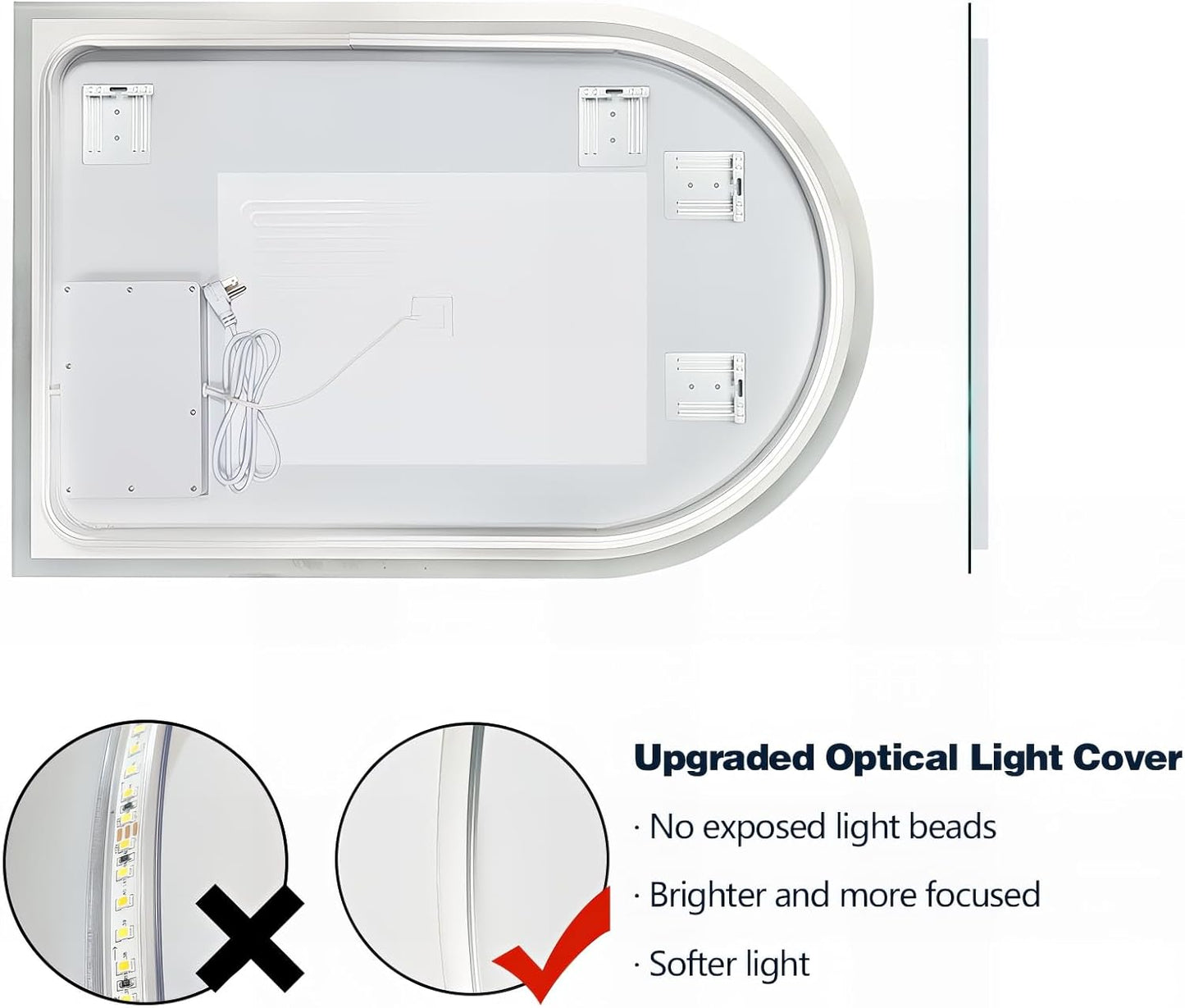 Niccy Arched LED Mirror for Bathroom, 40x24 Vanity Mirror with Light Frameless Bathroom Mirror, Smart Lighted Frontlit Mirrors with Memory Function for Bathroom Bedroom Beauty Hair Salon