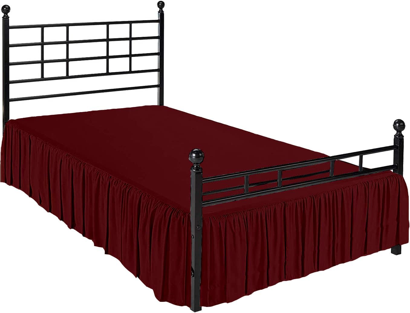Ruffled Bed Skirt with Split Corners, Burgundy, Full 18 Inch Drop Bedskirt, Hotel Quality Brushed Microfiber Wrinkle Free Dust Ruffle Bed Skirt Full Size