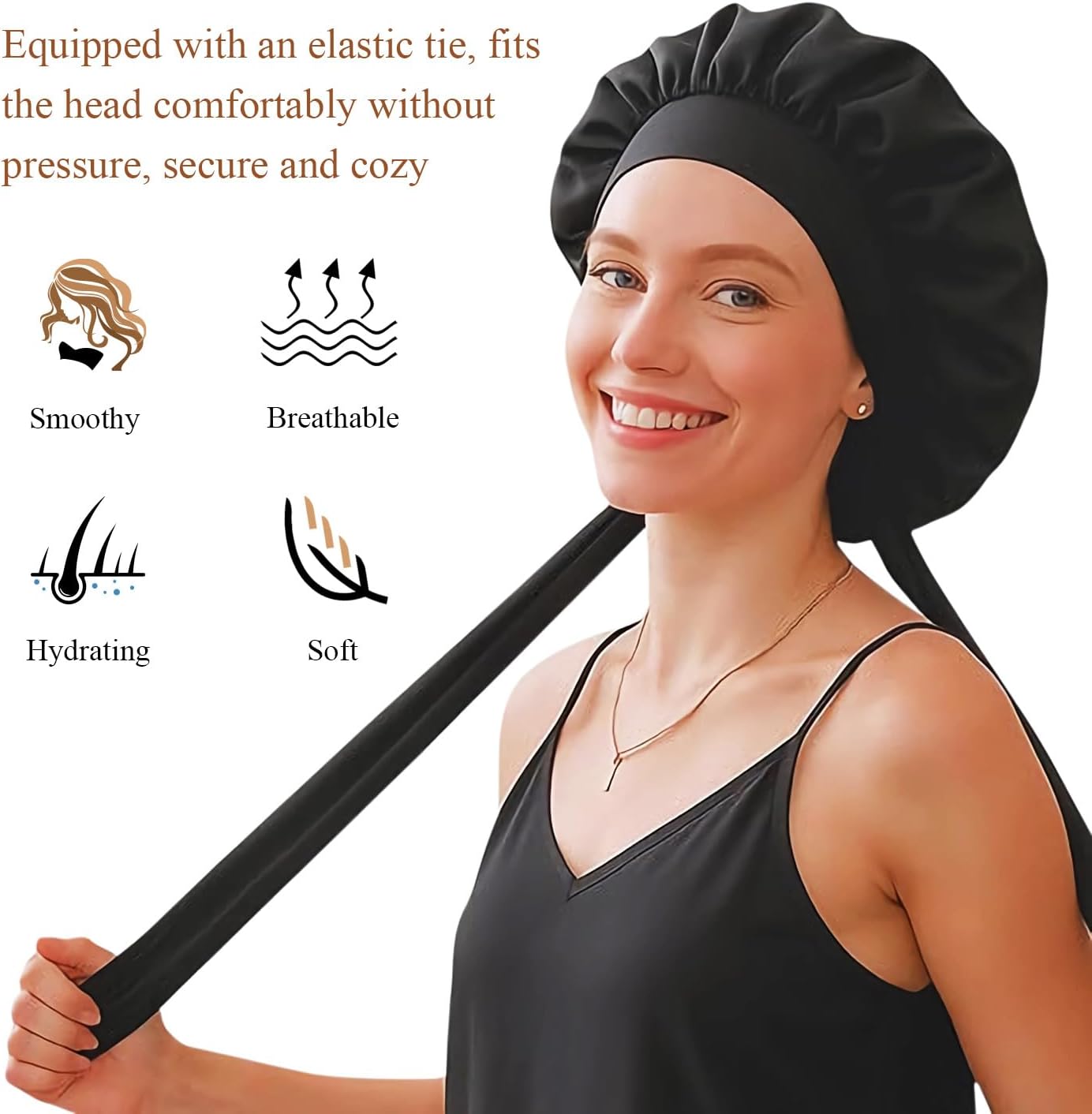 Satin Bonnet for Sleeping Women, Large Hair Bonnet Sleep Cap with Tie Band, Double Layer Hair Wrap for Curly Natural Hair