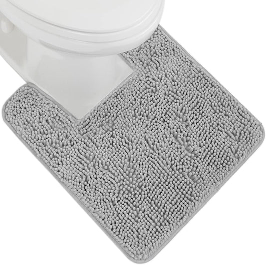 GORILLA GRIP Plush Absorbent Shaggy Chenille Bath Rug Mat for Square Toilet Base with Rubber Backing, Machine Washable Rugs, Soft Microfiber Contour Mats for Toilets, Bathroom Decor, Lt Gray