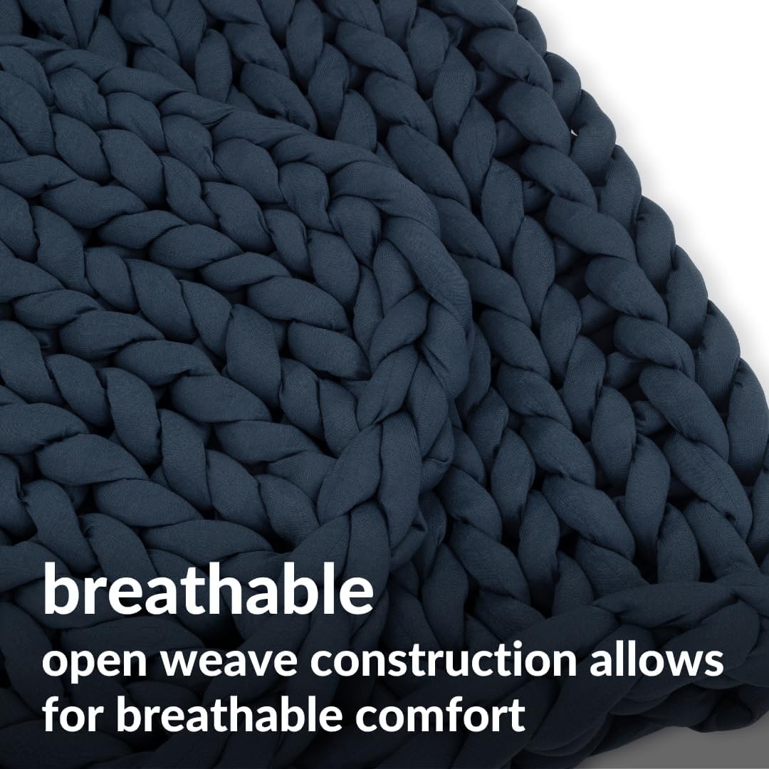 Nuzzie Chunky Knit Blanket - Breathable, Cooling, Hand Made Knit Throw Blanket for Sleep - Machine Washable, Stylish Decor Design (Dusty Blue, Queen | 22lbs | 60"x80")