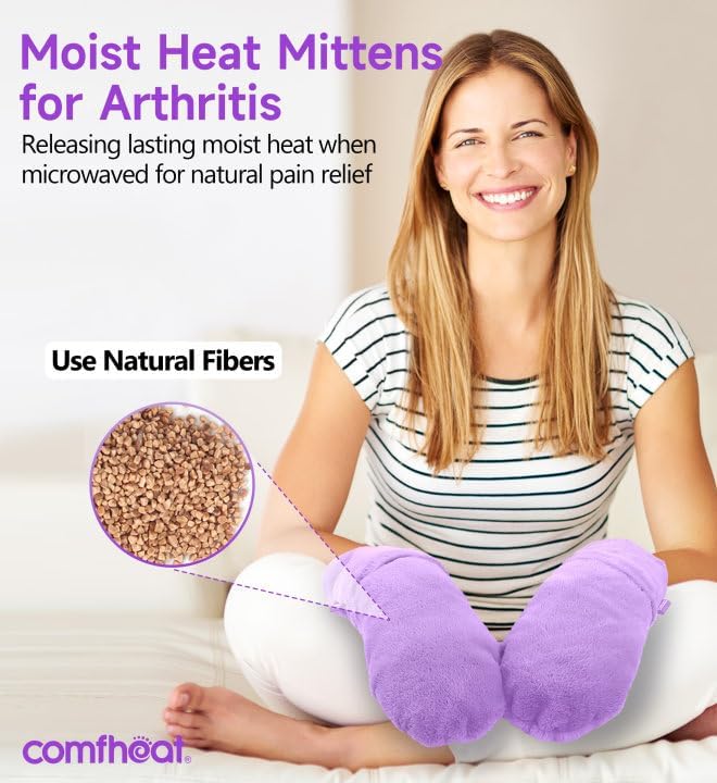 Microwavable Heating Mittens for Hand and Fingers to Relieve Arthritis Pain Heated Hands Mitts Warmers 1 Pair, Microwave Heated Hand Muff Wrist Heating Pad, Lavender Scent, Washable