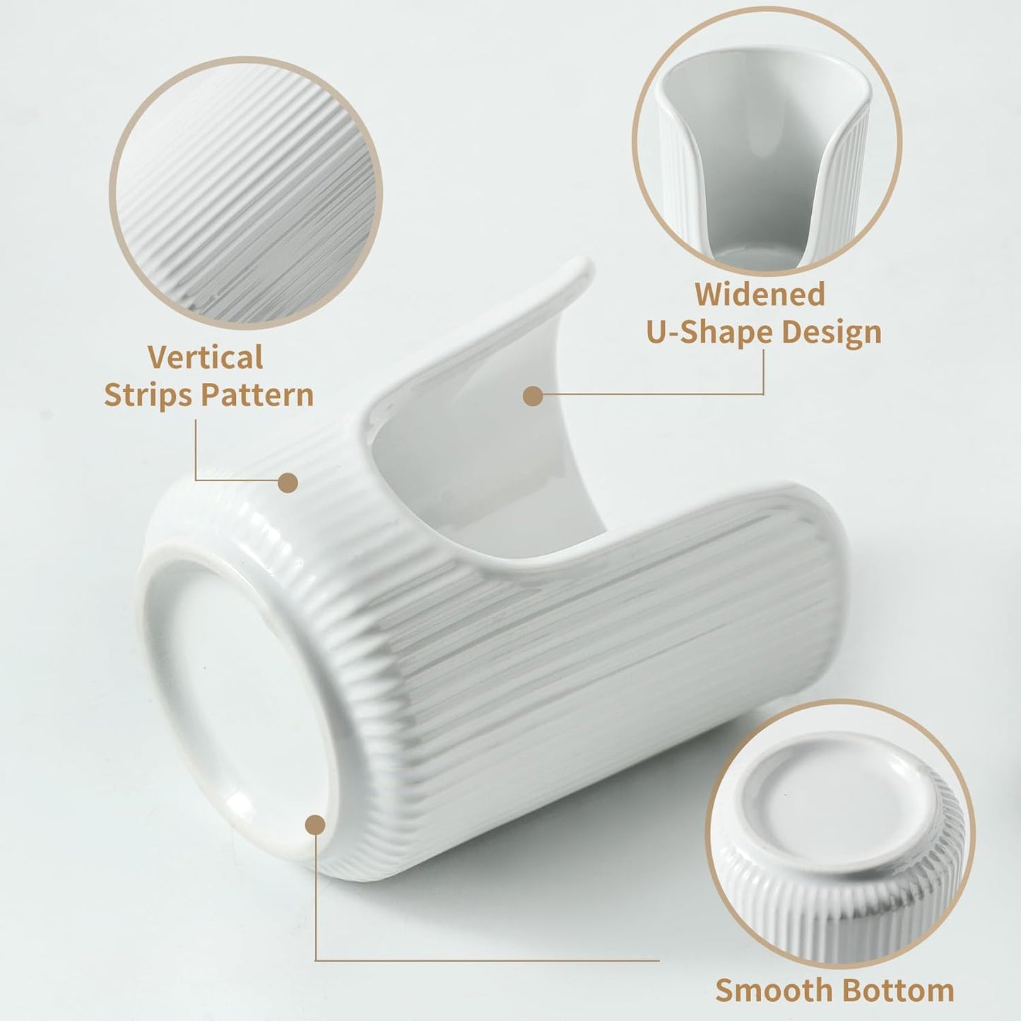 Ceramic Bathroom Cup Dispenser with Stylish Vertical Stripes - Disposable Mouthwash Cup Holder Holds 3-4oz Paper Cups for Rinsing Cups on Bathroom Vanity Countertops (White)