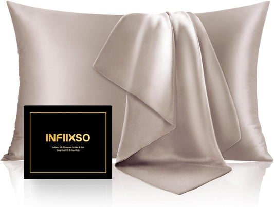INFIIXSO Mulberry Silk Pillowcase for Hair and Skin, Silk Pillow Cases Standard Size with Hidden Zipper 20x26 Inches, Ultra Smooth and Soft Cooling Pillow Cases for Hot Sleepers(Caramel, 1 Pack)