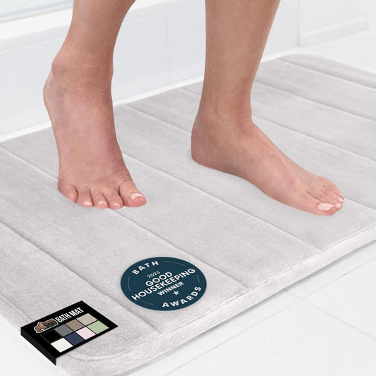 GORILLA GRIP Memory Foam Bath Mat, Soft Absorbent US Designed Bathroom Rug, Gripping Dots Machine Washable Bathmat, Cushioned Floor Mats, Shower Sink Rugs Room Décor Accessories, 42x24 Light Gray