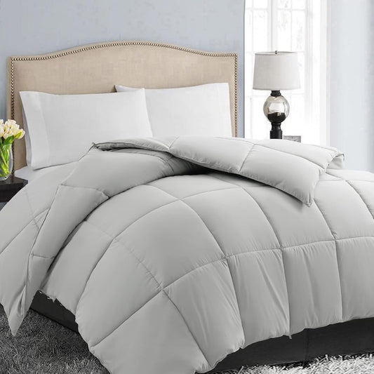 EASELAND Twin Size Down Alternative Comforter - Quilted Duvet Insert for All Seasons, Soft Lightweight with Corner Tabs, Summer Winter Warm Bedding, Light Grey 64×88 Inches